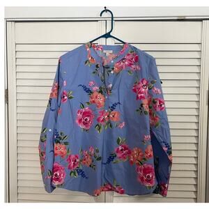 Talbots Henley Floral top long sleeve Petite size large